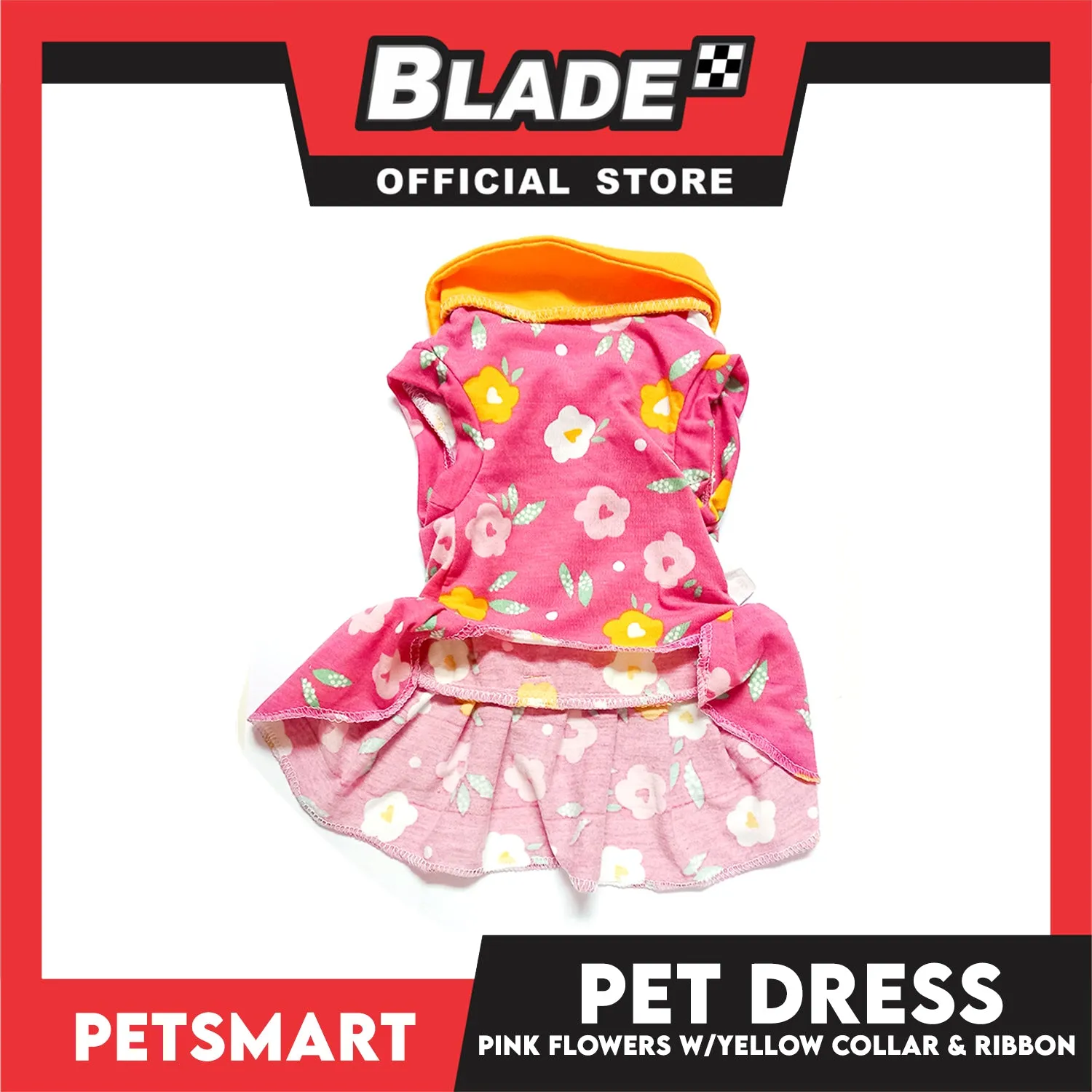 Pet Dress Pink Flowers With Yellow Collar And Ribbon Dress DG-CTN120S (Small) Perfect Fit For Dogs And Cats, Pet Dress Clothes, Soft and Comfortable Pet Clothing