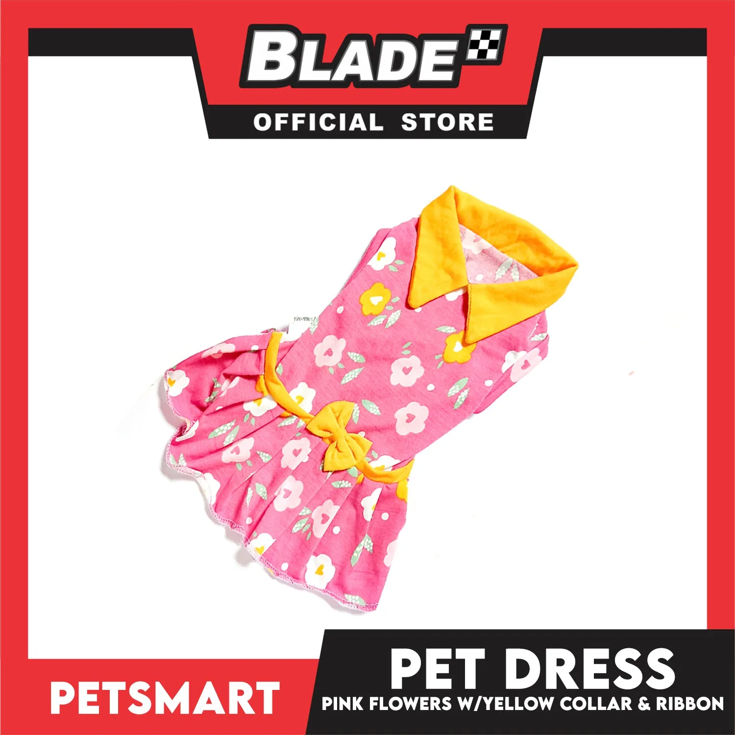 Pet Dress Pink Flowers With Yellow Collar And Ribbon Dress DG-CTN120S (Small) Perfect Fit For Dogs And Cats, Pet Dress Clothes, Soft and Comfortable Pet Clothing