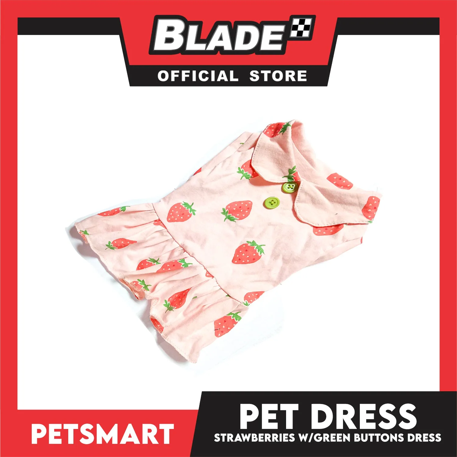 Pet Dress Strawberries With Green Buttons Dress DG-CTN121L (Large) Perfect Fit For Dogs And Cats, Pet Dress Clothes, Soft and Comfortable Pet Clothing
