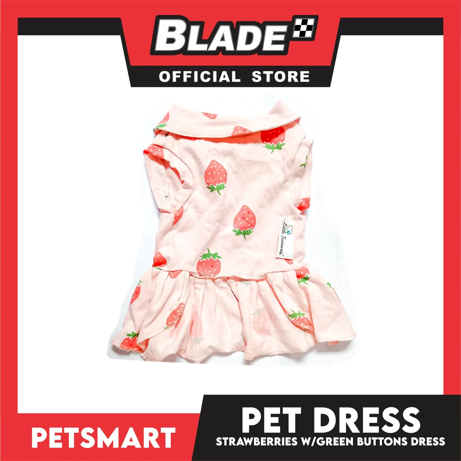 Pet Dress Strawberries With Green Buttons Dress DG-CTN121L (Large) Perfect Fit For Dogs And Cats, Pet Dress Clothes, Soft and Comfortable Pet Clothing
