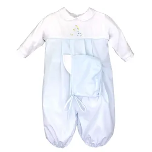Petit Ami Baby Boys White & Blue Giraffe 2pc Convertible Gown to Romper Preemie & Newborn