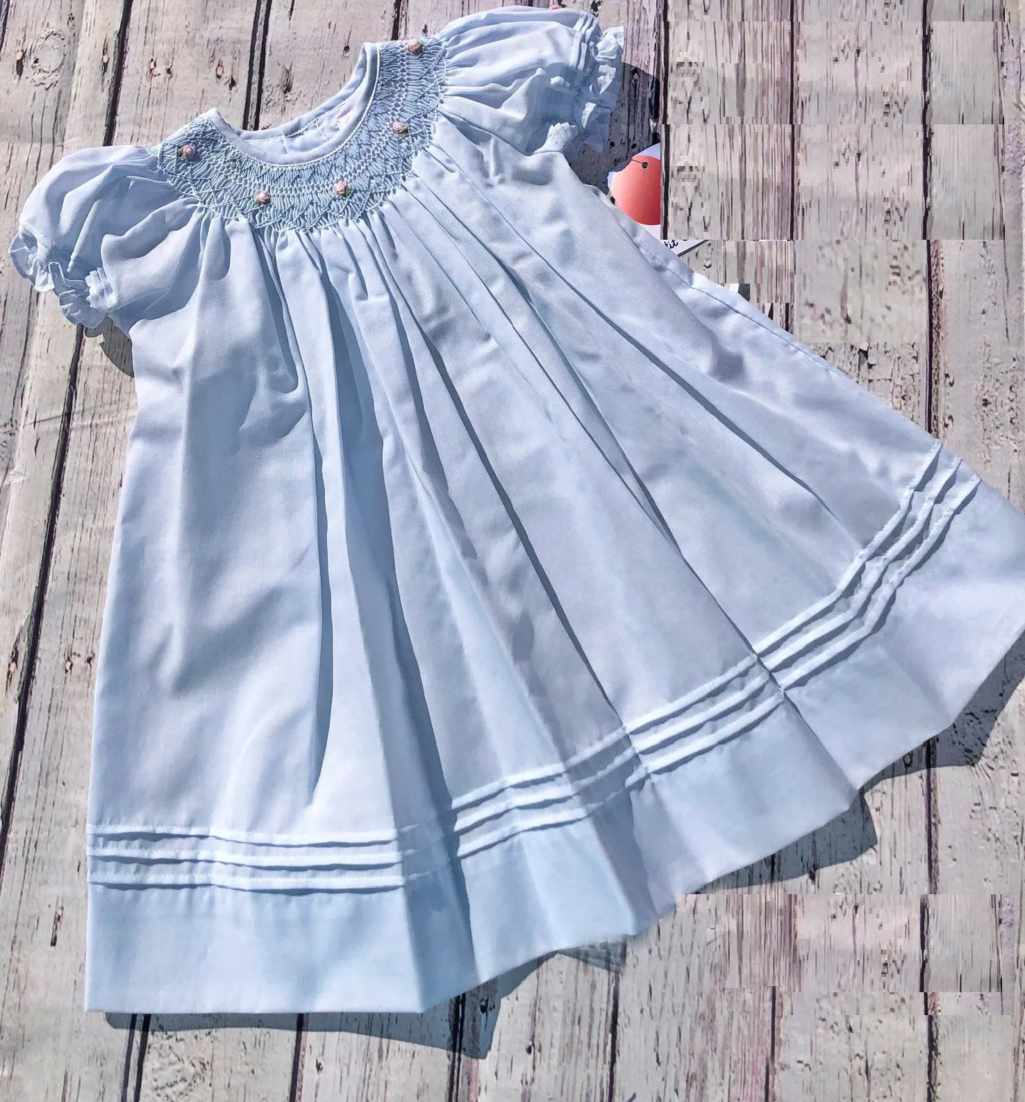 Petit Ami Girls Blue Bishop with Pearls Smocked Dress 3 6 9 12 18 24 Months 2T