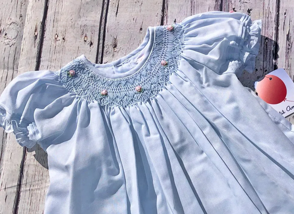 Petit Ami Girls Blue Bishop with Pearls Smocked Dress 3 6 9 12 18 24 Months 2T
