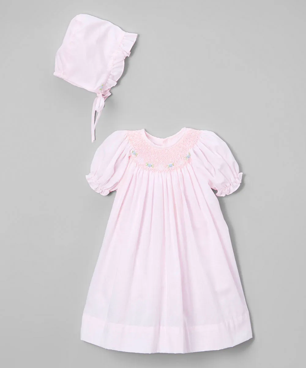 Petit Ami Girls Pink Bishop Smocked Baby Girls Dress Daygown Preemie