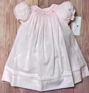 Petit Ami Girls Pink Bishop with Pearls Smocked Dress 12 18 24 Months