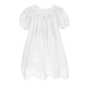 Petit Ami Girls White & Pink Pearl Bishop Smocked Dress 12 18 24