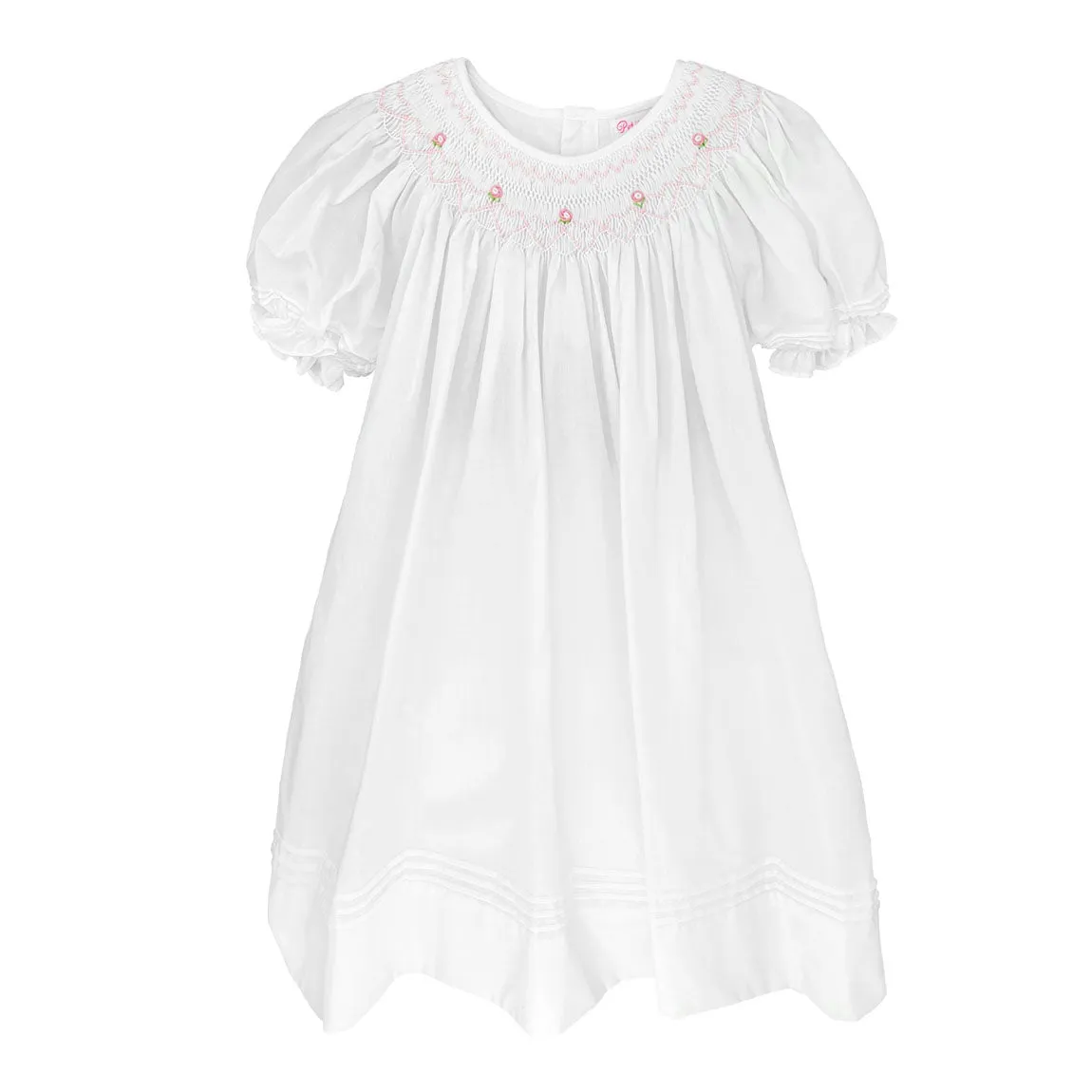 Petit Ami Girls White & Pink Pearl Bishop Smocked Dress 12 18 24