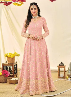 Pink and Gold Heavy Embroidered Kalidar Anarkali