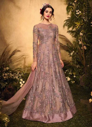 Pink and Gold Heavy Embroidered Kalidar Gown Style Anarkali