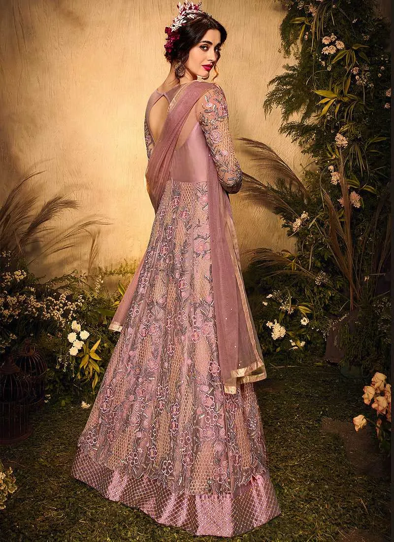 Pink and Gold Heavy Embroidered Kalidar Gown Style Anarkali