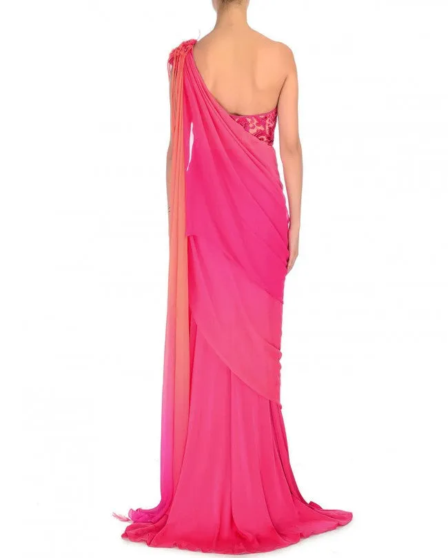 Pink and Peach Saree Gown