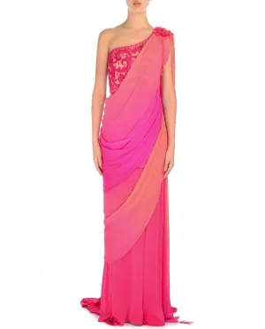 Pink and Peach Saree Gown