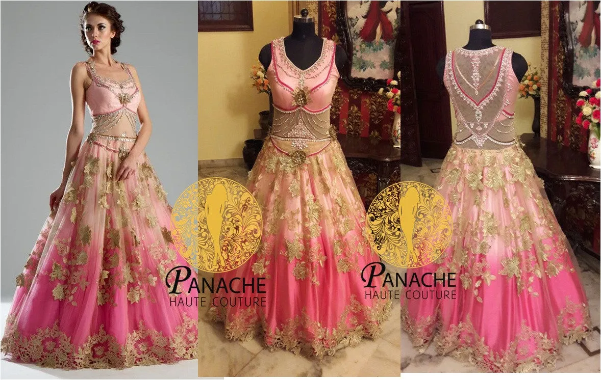 Pink color double shaded Indo Western Gown