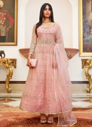 Pink Floral Designer Embroidered Kalidar Anarkali