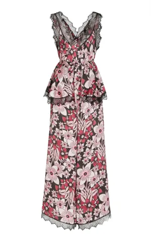Pink Floral Jumpsuit With Lace Details