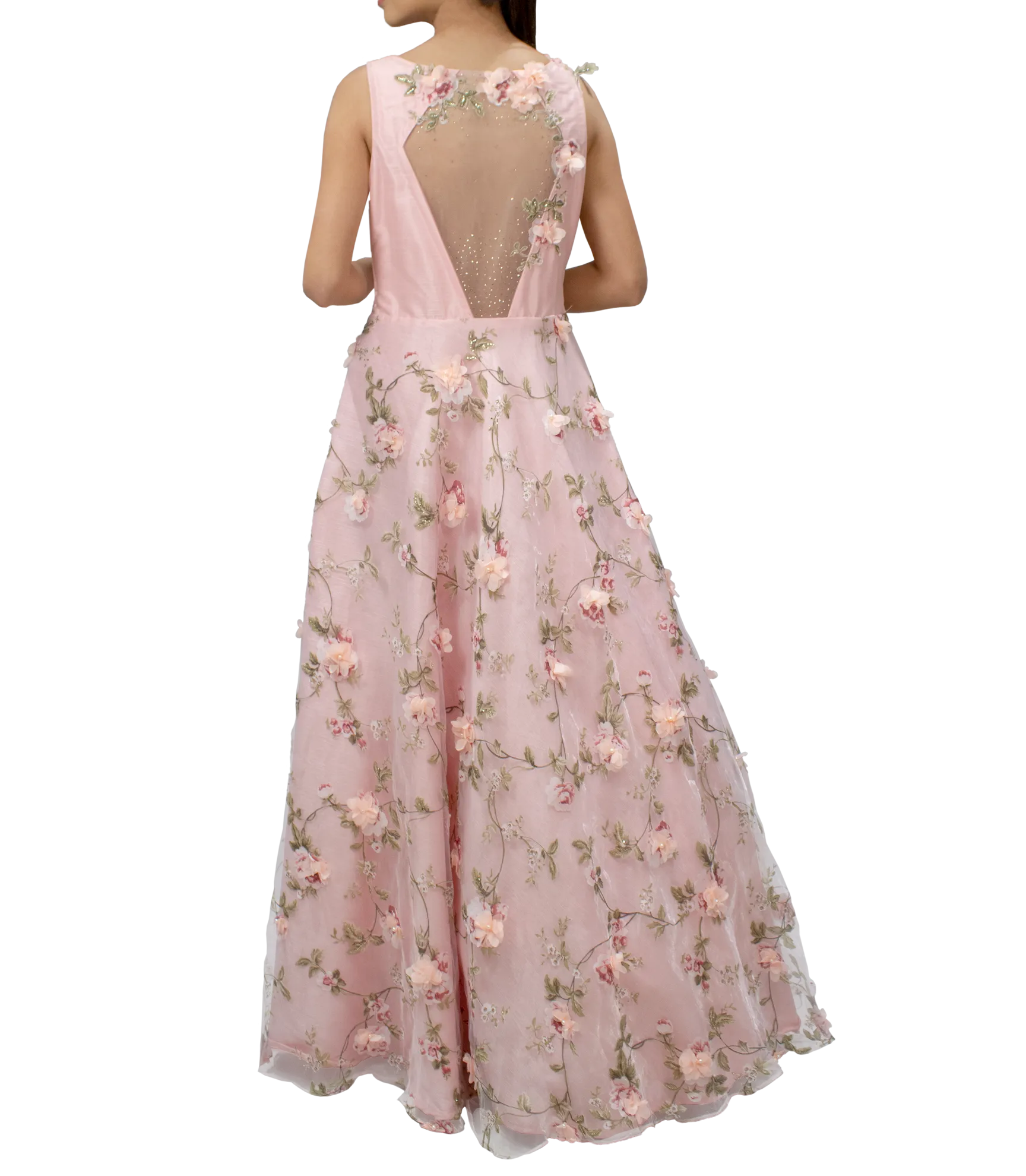 Pink floral patch gown
