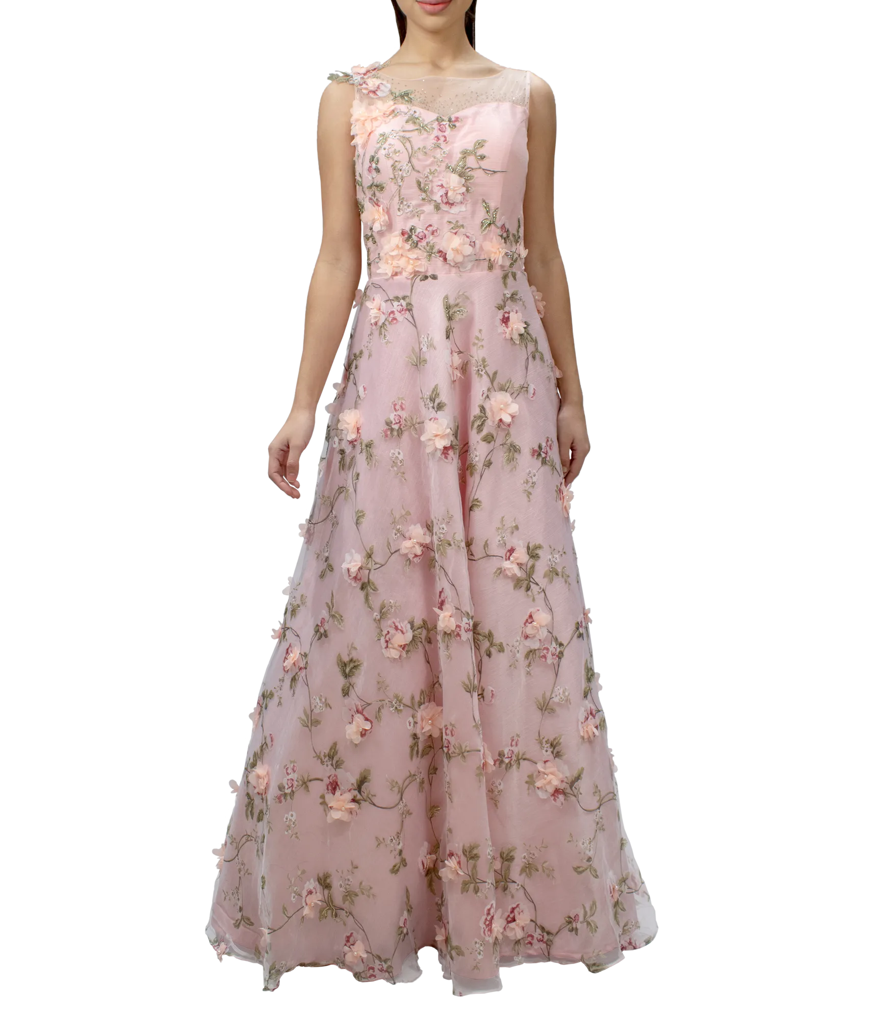 Pink floral patch gown