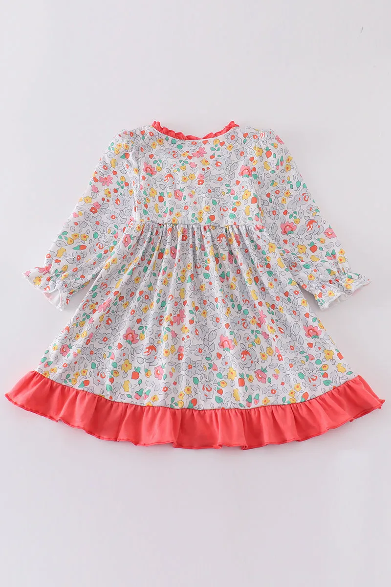 Pink Floral Print Girl Gown