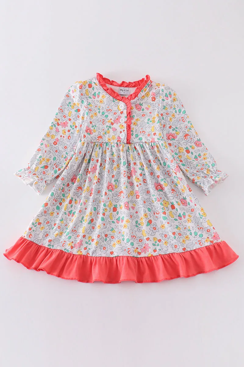 Pink Floral Print Girl Gown