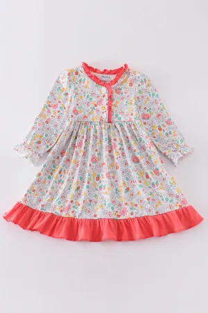 Pink Floral Print Girl Gown
