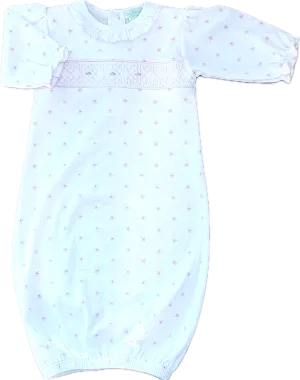 Pink Flower Print Baby Pima Cotton smocked gown