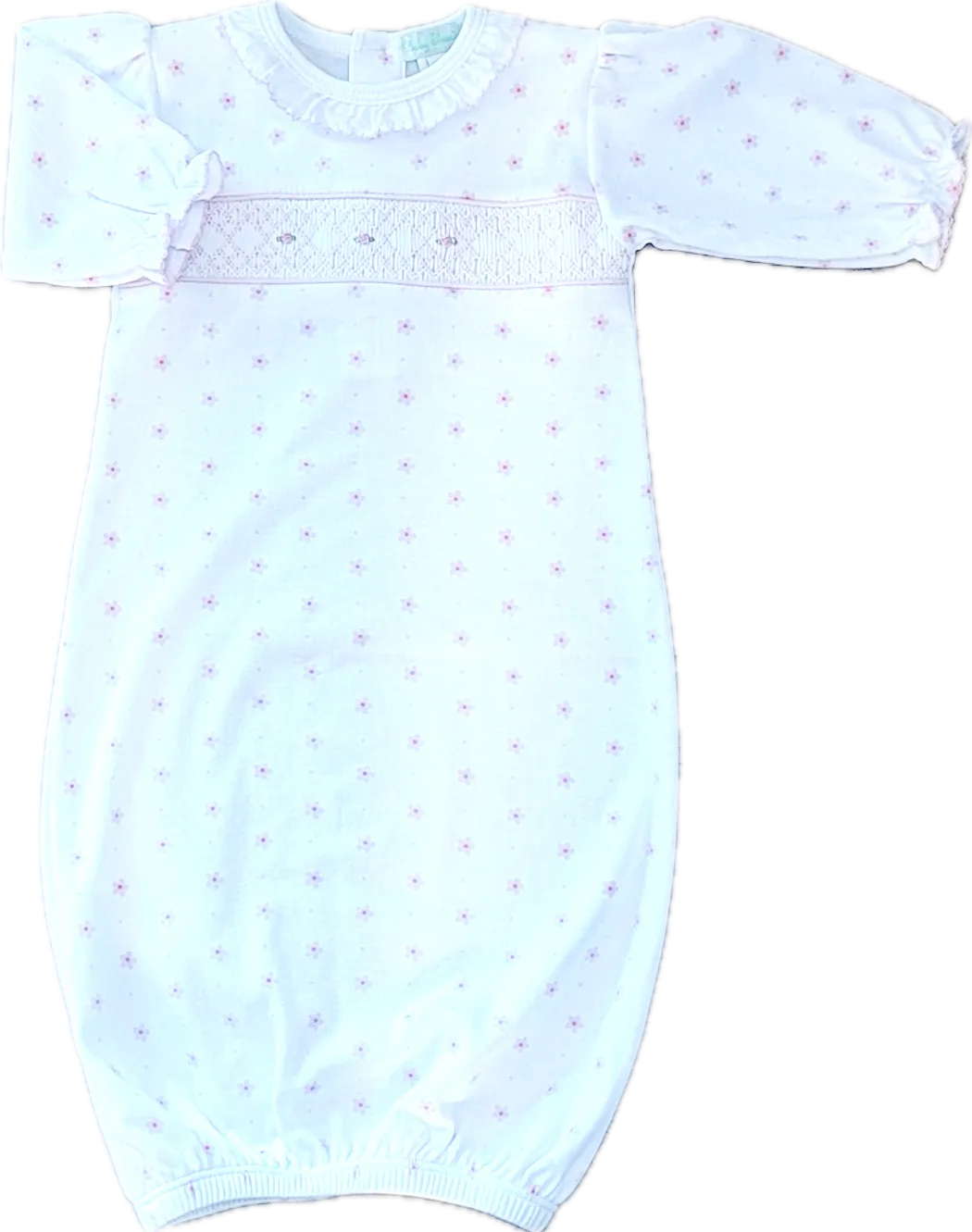 Pink Flower Print Baby Pima Cotton smocked gown