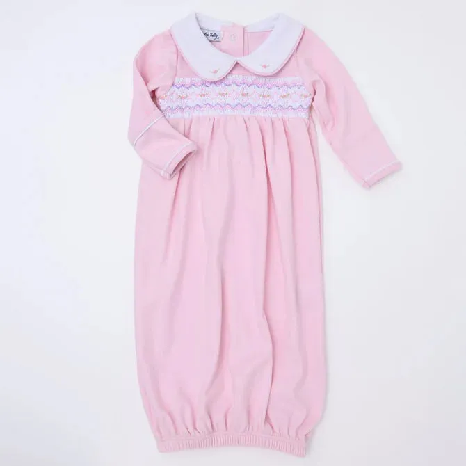 Pink Hazel and Hudson's Smocked Collared Gathered Gown