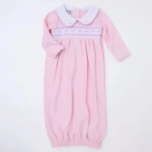 Pink Hazel and Hudson's Smocked Collared Gathered Gown