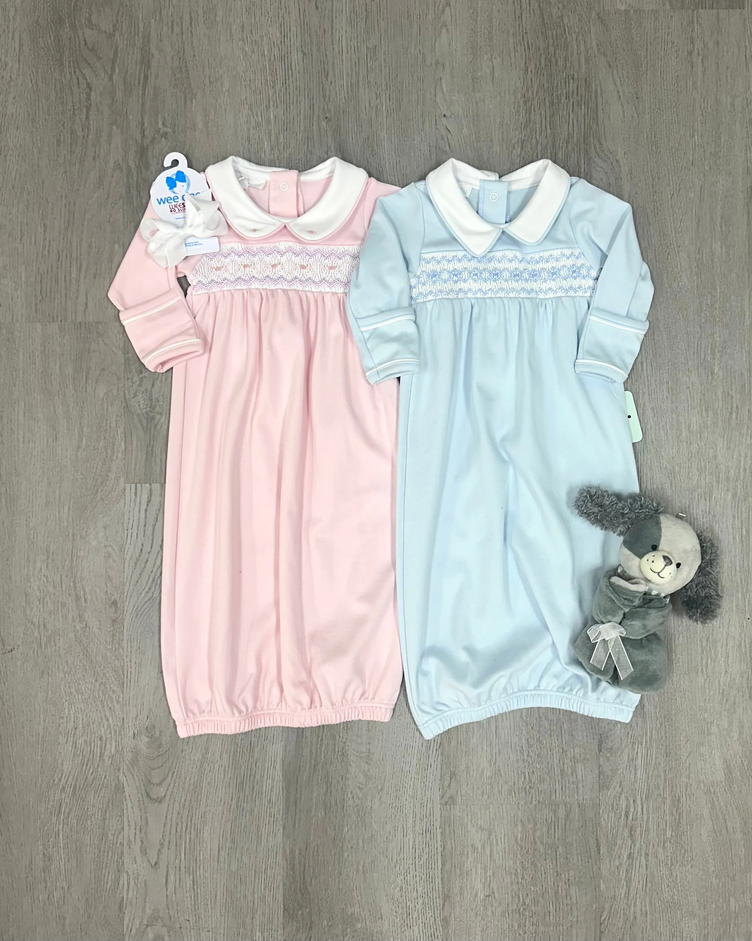 Pink Hazel and Hudson's Smocked Collared Gathered Gown