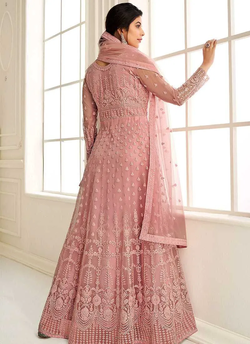 Pink Heavy Embroidered Kalidar Gown Style Anarkali