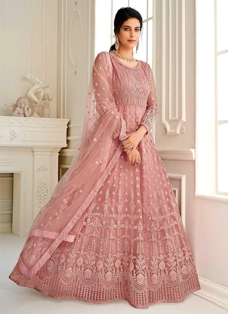 Pink Heavy Embroidered Kalidar Gown Style Anarkali