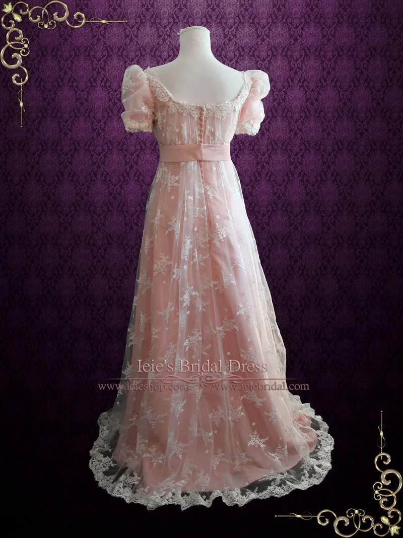 Pink Lace Regency Style Ball Gown Wedding Dress HELENA