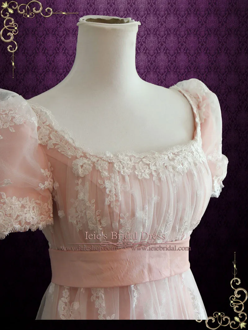 Pink Lace Regency Style Ball Gown Wedding Dress HELENA