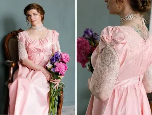 Pink Regency gown with laces