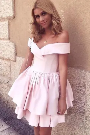 Pink Satin Homecoming Dress Short Tiered Skirt vestido de formatura
