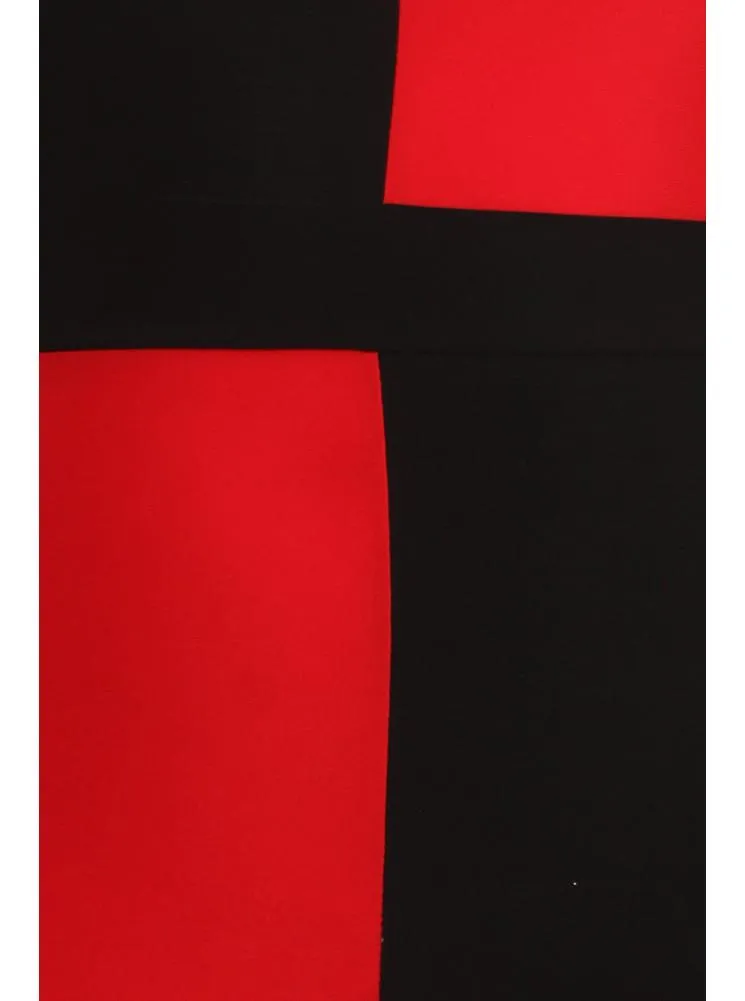 Plus Size Color Block Paneled Red Midi Dress