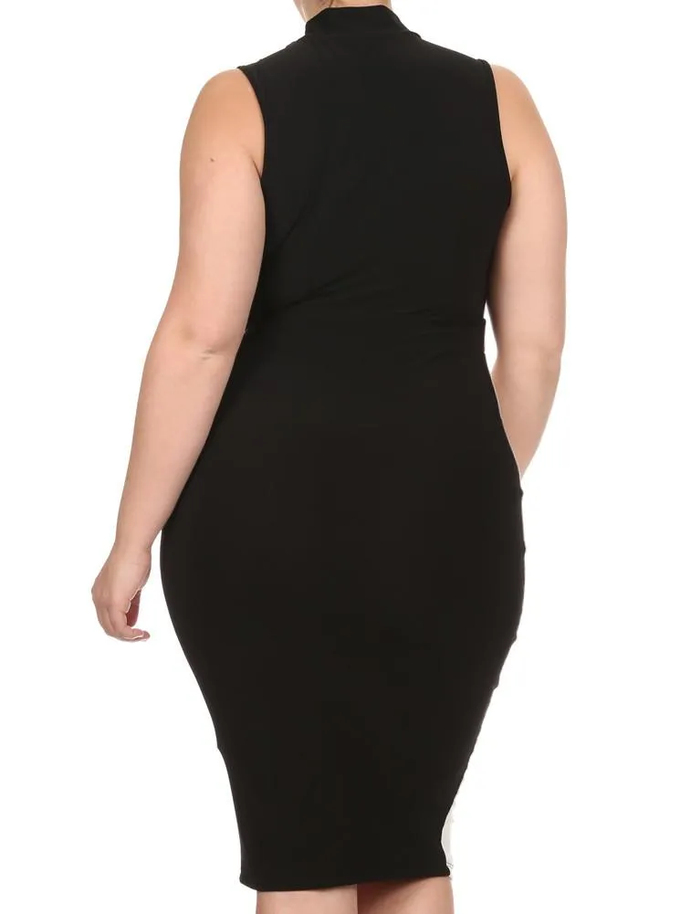 Plus Size Color Block Paneled White Midi Dress