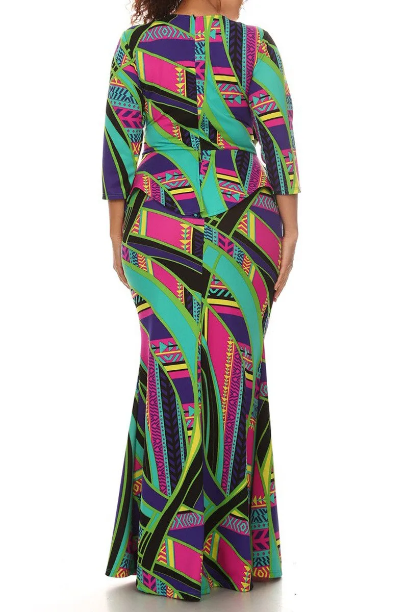 Plus Size Colorful Fashionista Peplum Maxi Dress