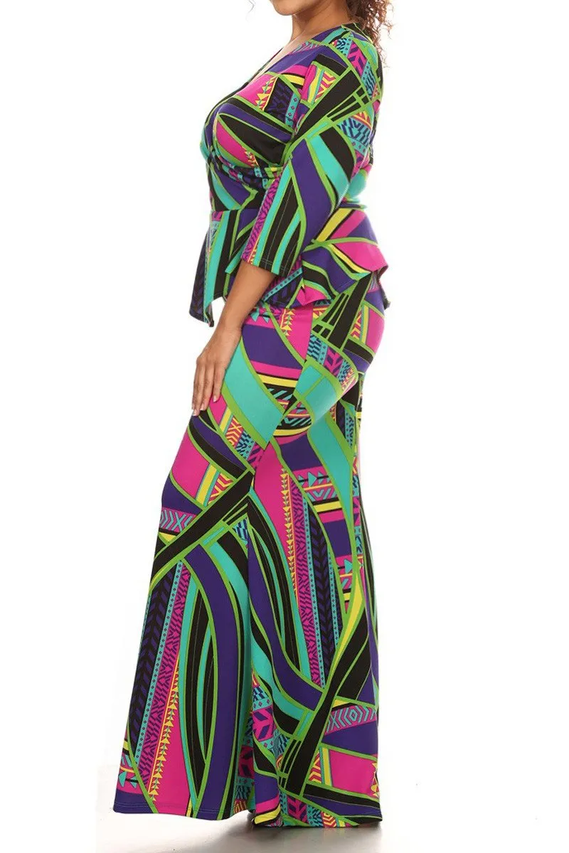 Plus Size Colorful Fashionista Peplum Maxi Dress