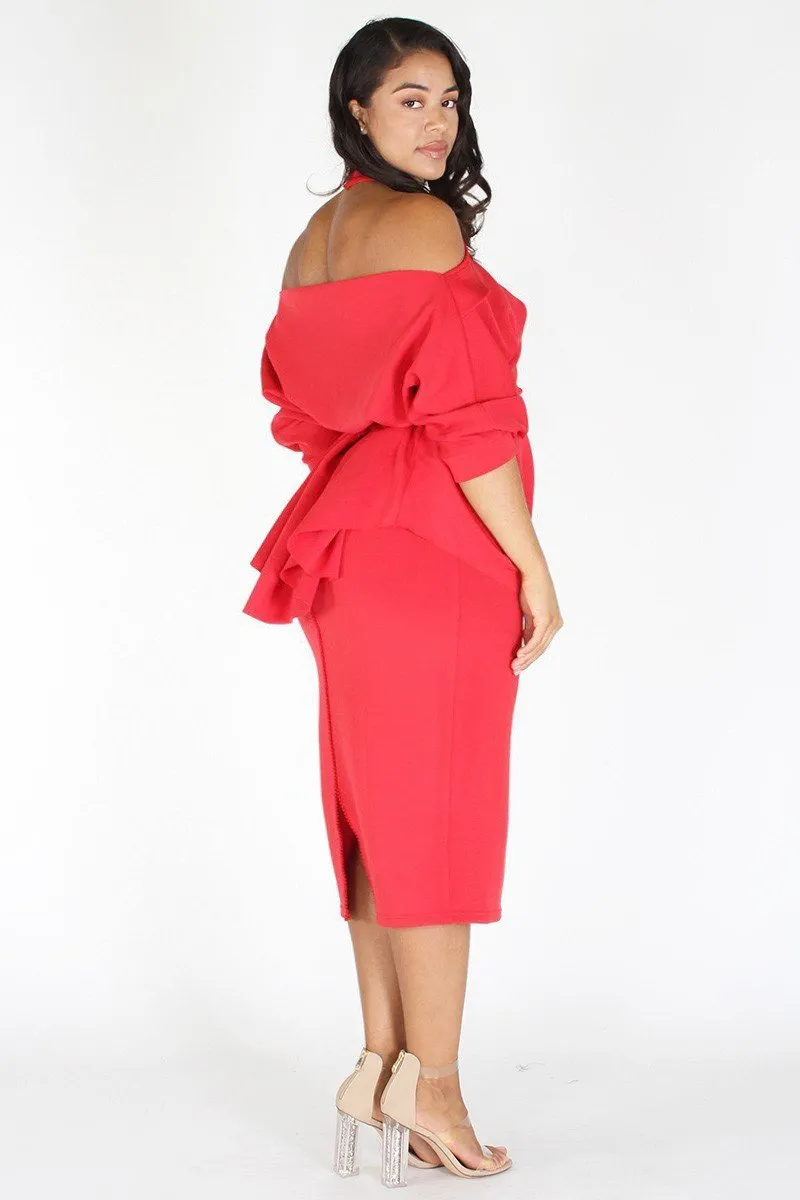 Plus Size Glow Up Off Shoulder Waist Tie Peplum Dress [PRE-ORDER 25% OFF]