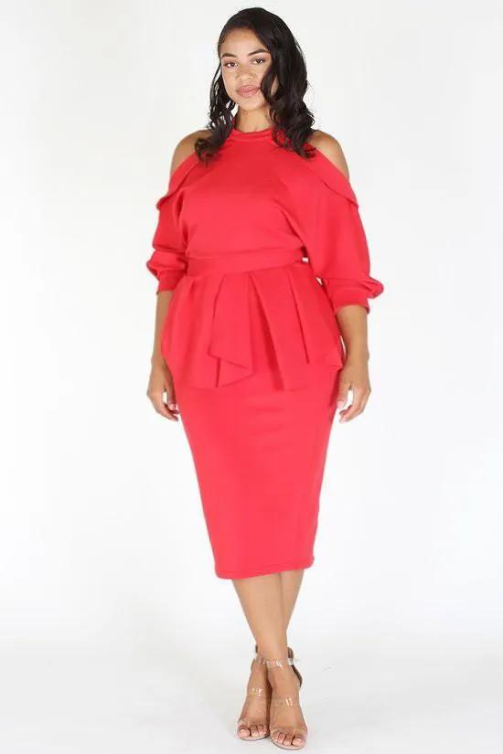 Plus Size Glow Up Off Shoulder Waist Tie Peplum Dress [PRE-ORDER 25% OFF]