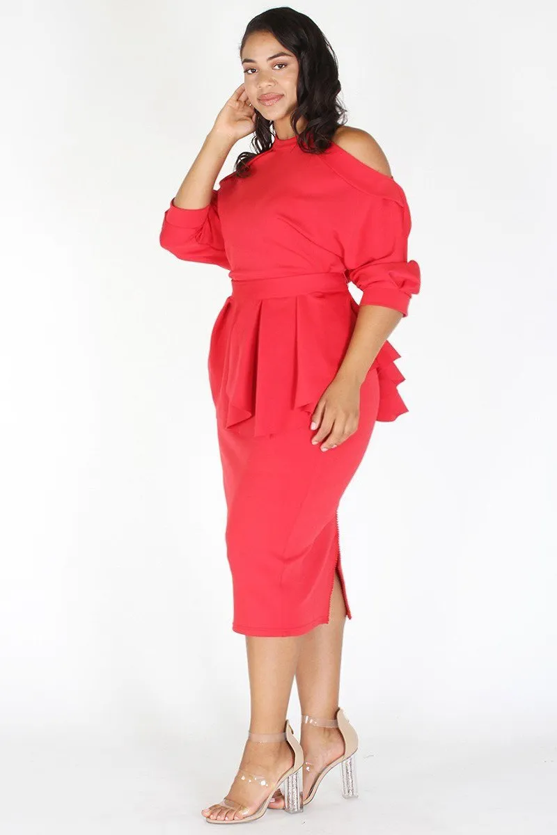Plus Size Glow Up Off Shoulder Waist Tie Peplum Dress [PRE-ORDER 25% OFF]