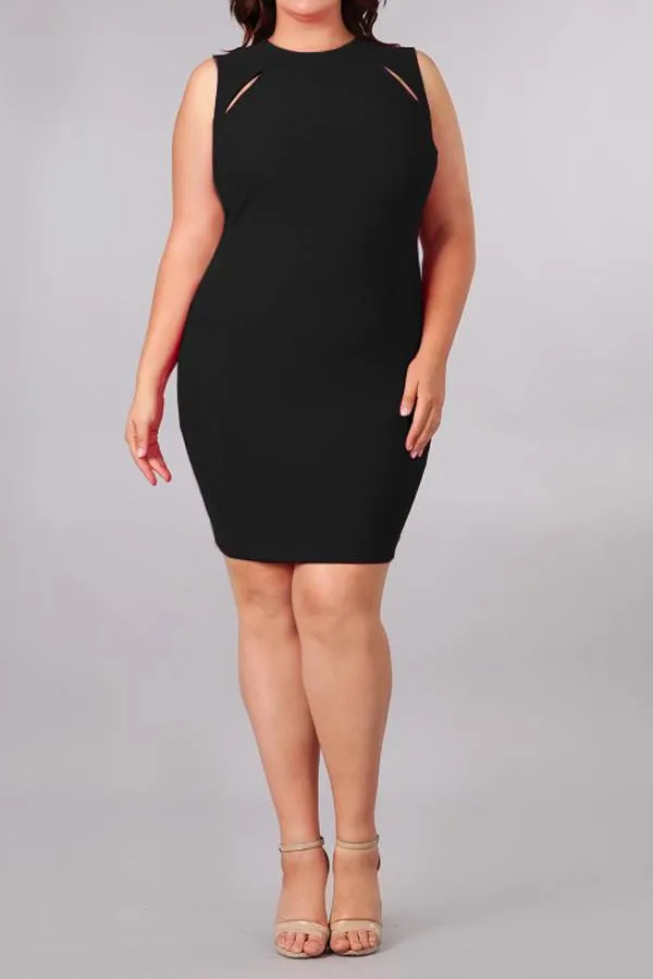 Plus Size Slit Accent Neckline Bodycon Dress