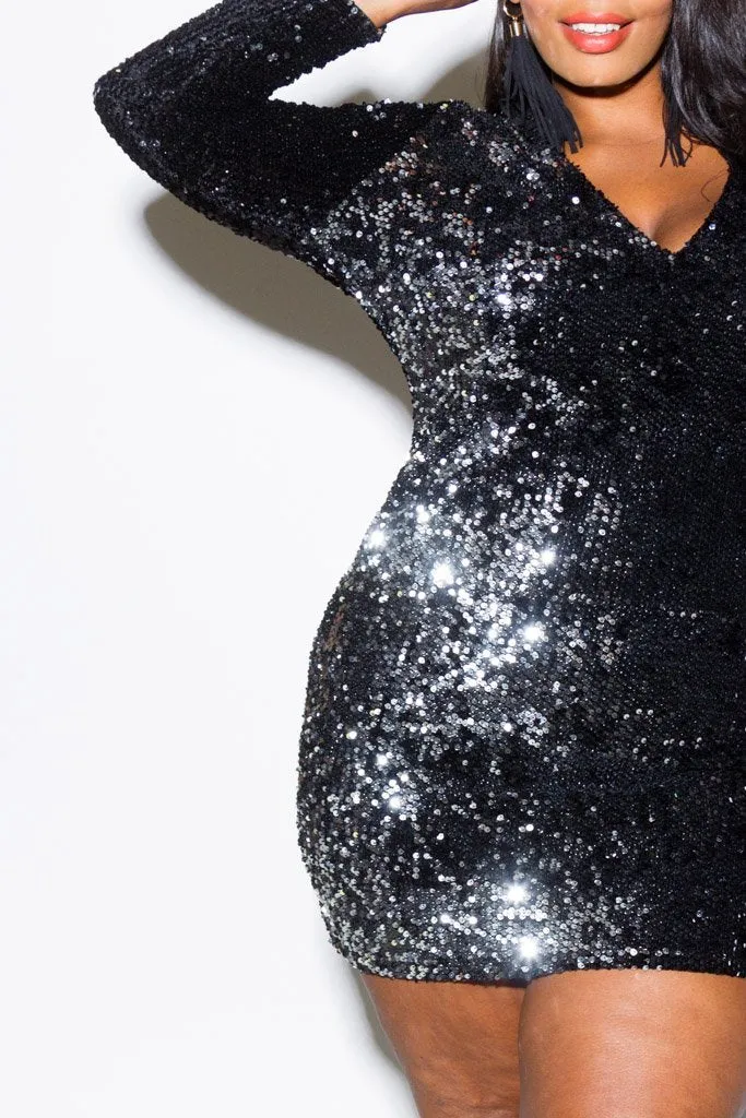 Plus Size Sparkling Sequin Mini Dress
