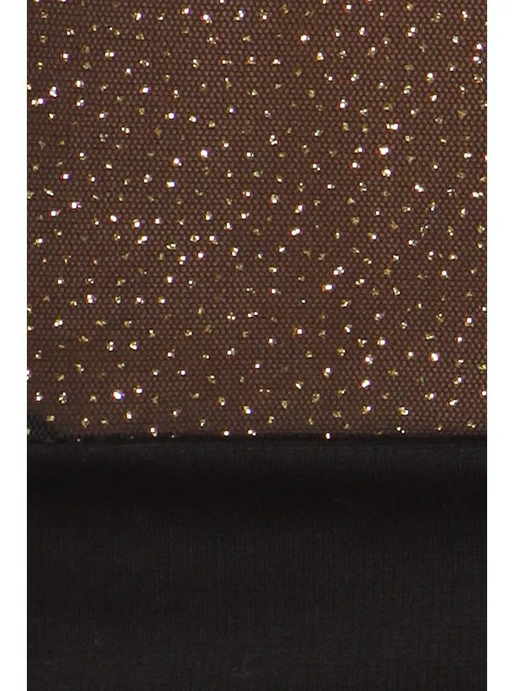 Plus Size Sweetheart Glitter Mesh Gold Midi Dress