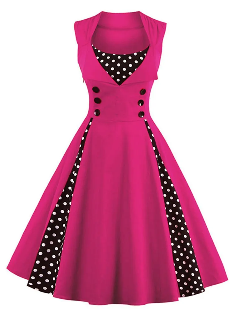 Polka Dot Square Neck Slim Fit Vintage Dress