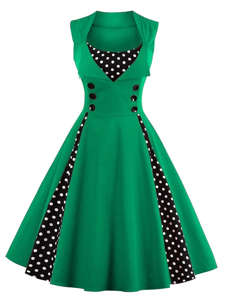 Polka Dot Square Neck Slim Fit Vintage Dress