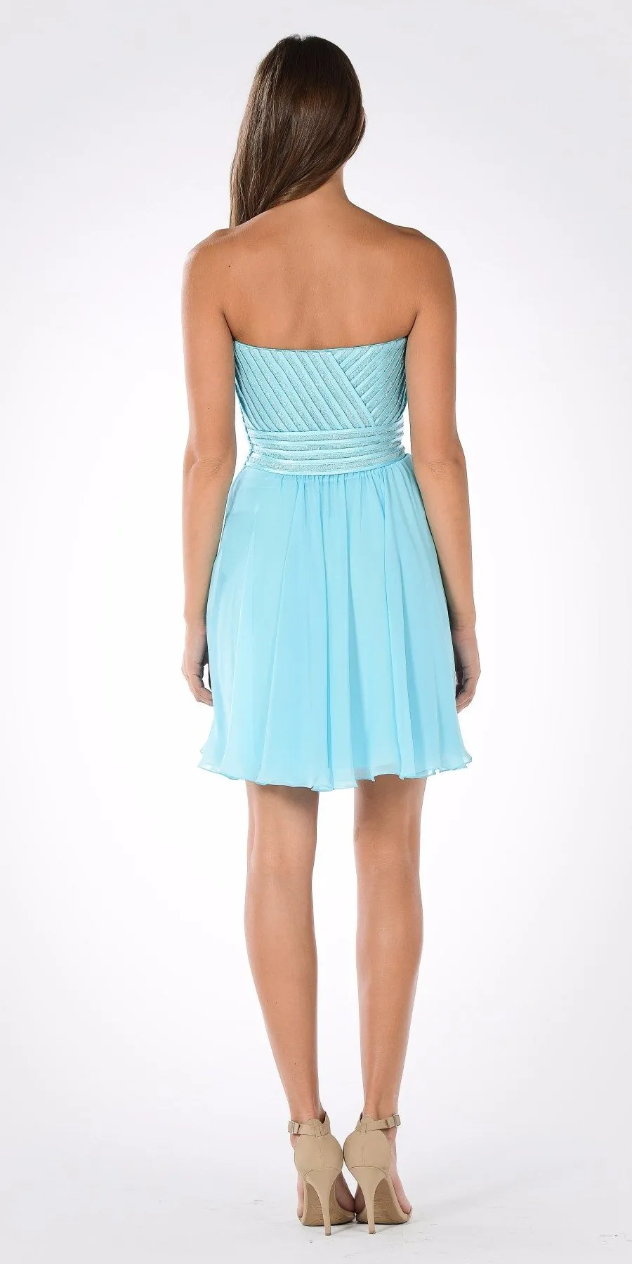 Poly USA 7716 Strapless Embellished Bodice A-line Chiffon Short Dress