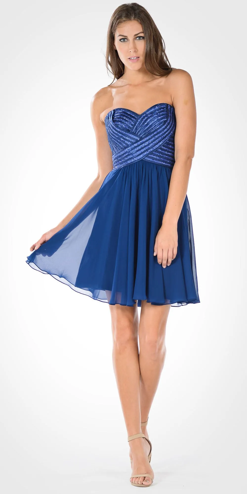 Poly USA 7716 Strapless Embellished Bodice A-line Chiffon Short Dress