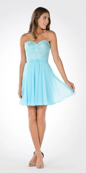 Poly USA 7716 Strapless Embellished Bodice A-line Chiffon Short Dress